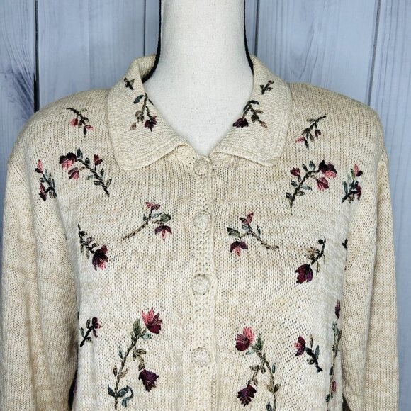 Carolina Colours Sweater Womens Sz XL Embroidered Floral Cardigan Vintage - Picture 2 of 11